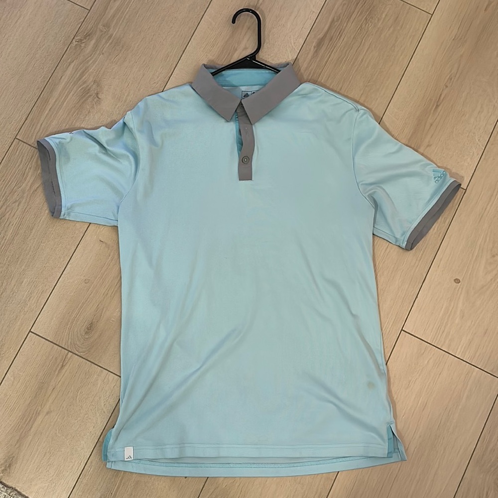 Adidas golf polo Climacool size Medium- light blue with grey collar